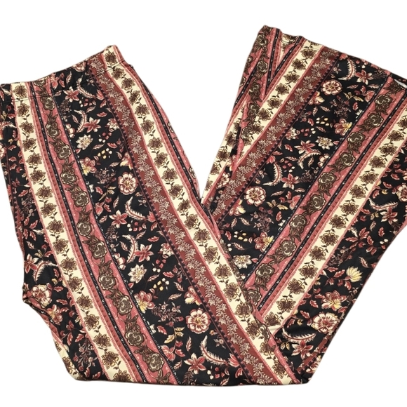 Mono B Floral Print Flare Leggings Bohemian Boho Red Beige Yoga Pants Women's 3X - Picture 2 of 5